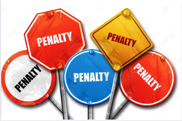 Sign boards in different color with a text" PENALTY"