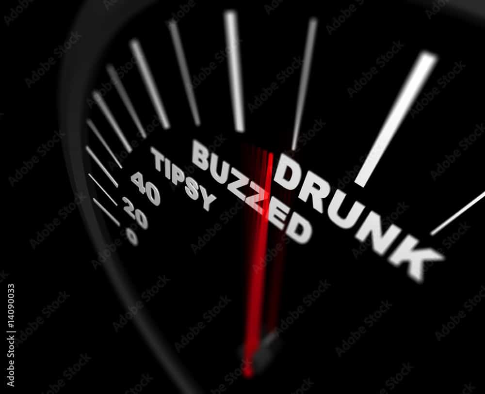 A speedometer of a car indicating buzzed & drunk driving